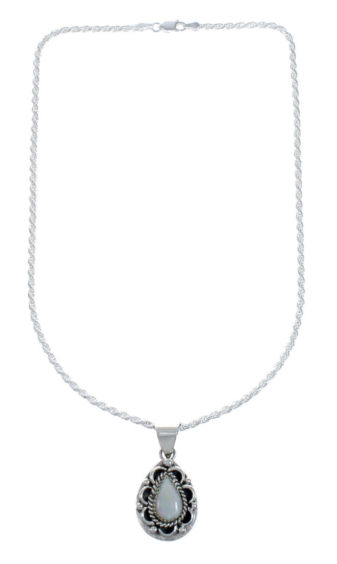 Navajo Authentic Sterling Silver Opal Pendant Chain Necklace X11173